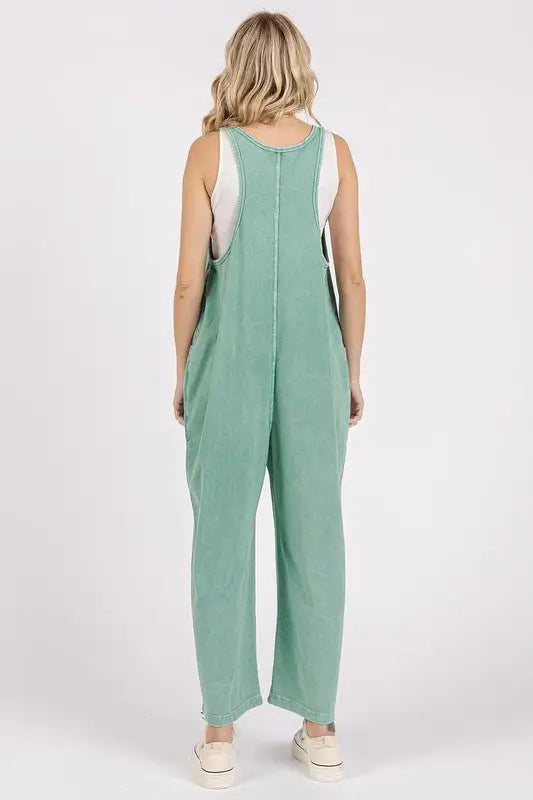 Seagreen Wide Leg Overalls - Overalls