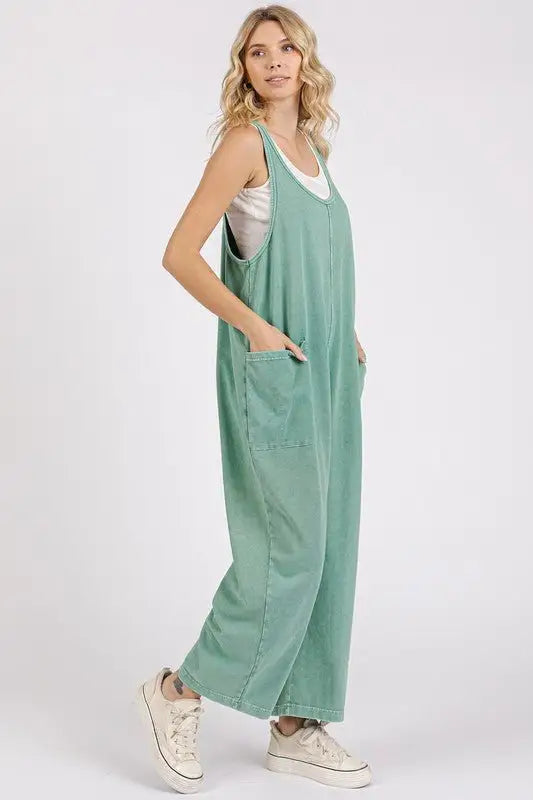 Seagreen Wide Leg Overalls - Overalls