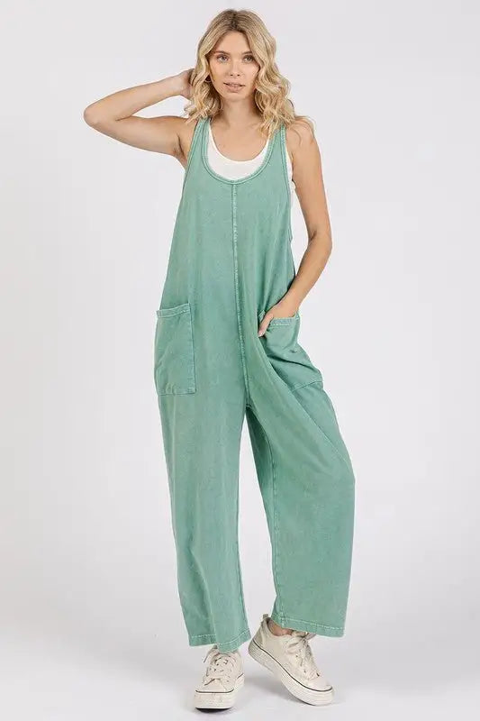 Seagreen Wide Leg Overalls - Overalls
