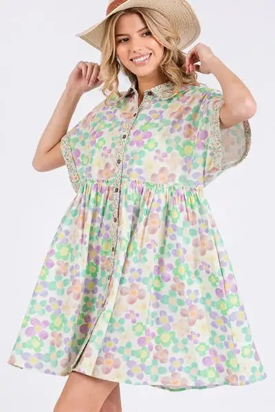 Floral Babydoll Short Sleeve Dress - Eclectage