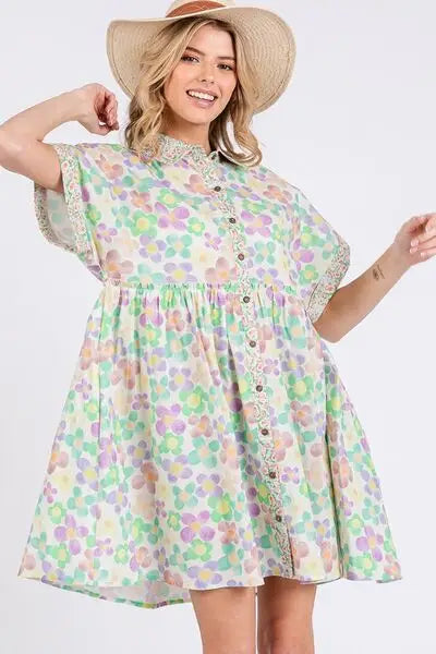 Floral Babydoll Short Sleeve Dress - Eclectage