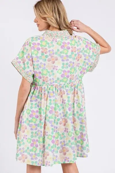 Floral Babydoll Short Sleeve Dress - Eclectage