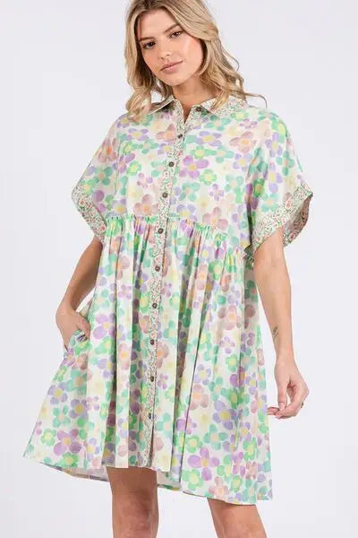 Floral Babydoll Short Sleeve Dress - Eclectage