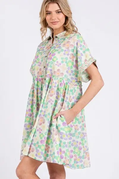 Floral Babydoll Short Sleeve Dress - Eclectage