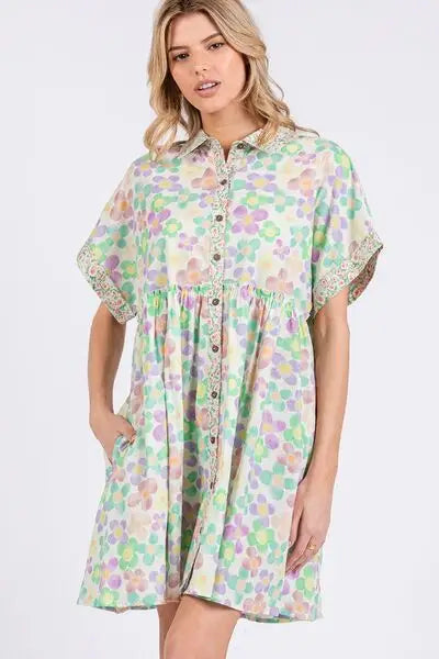 Floral Babydoll Short Sleeve Dress - Eclectage