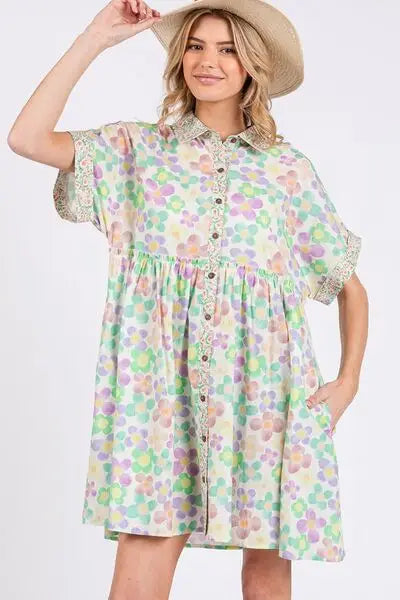 Floral Babydoll Short Sleeve Dress - Eclectage