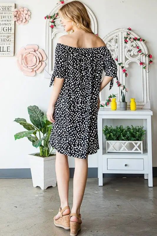 Off Shoulder Animal Mini Dress - Short Sleeve Dresses