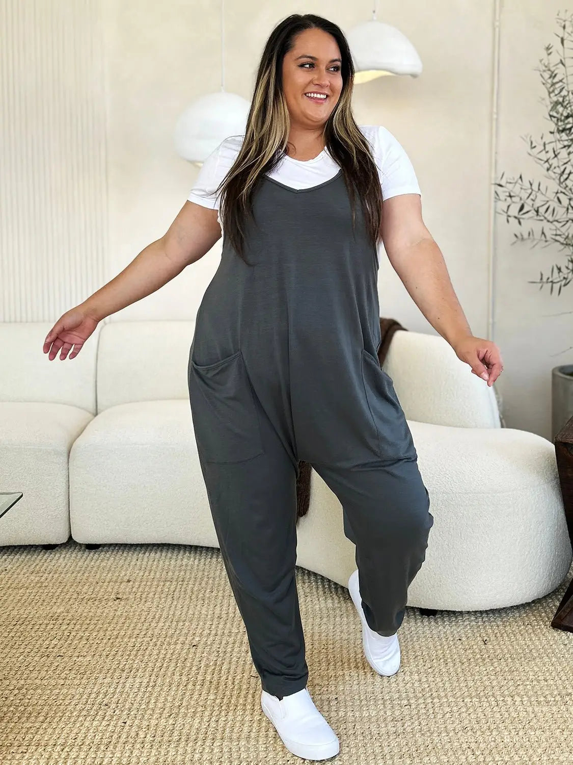 Sleeveless V - Neck Jumpsuit - Jumpsuits