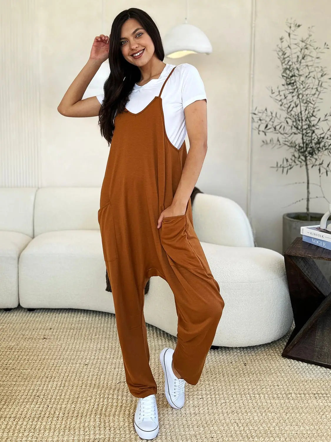 Sleeveless V - Neck Jumpsuit - Jumpsuits