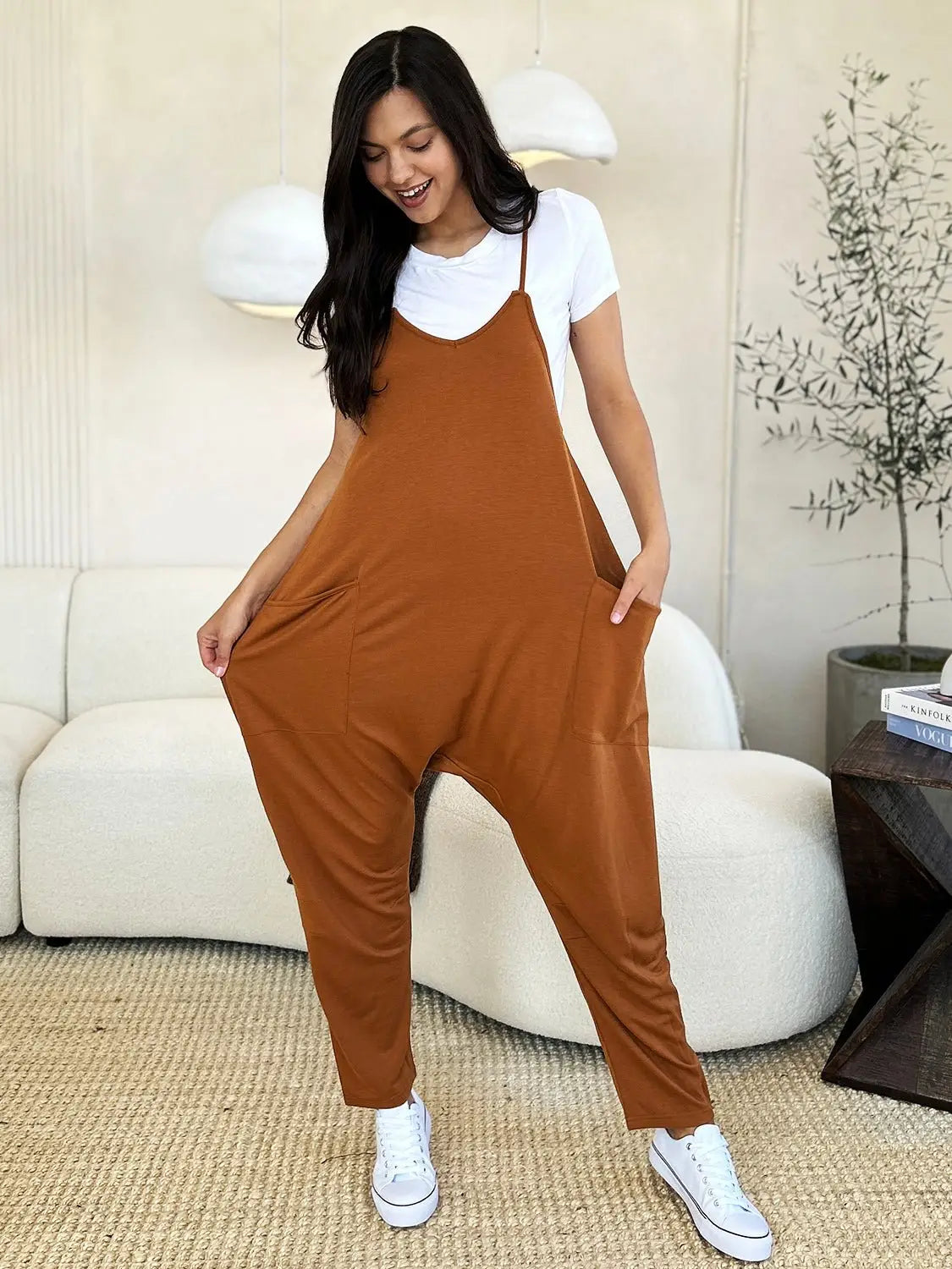Sleeveless V - Neck Jumpsuit - Jumpsuits
