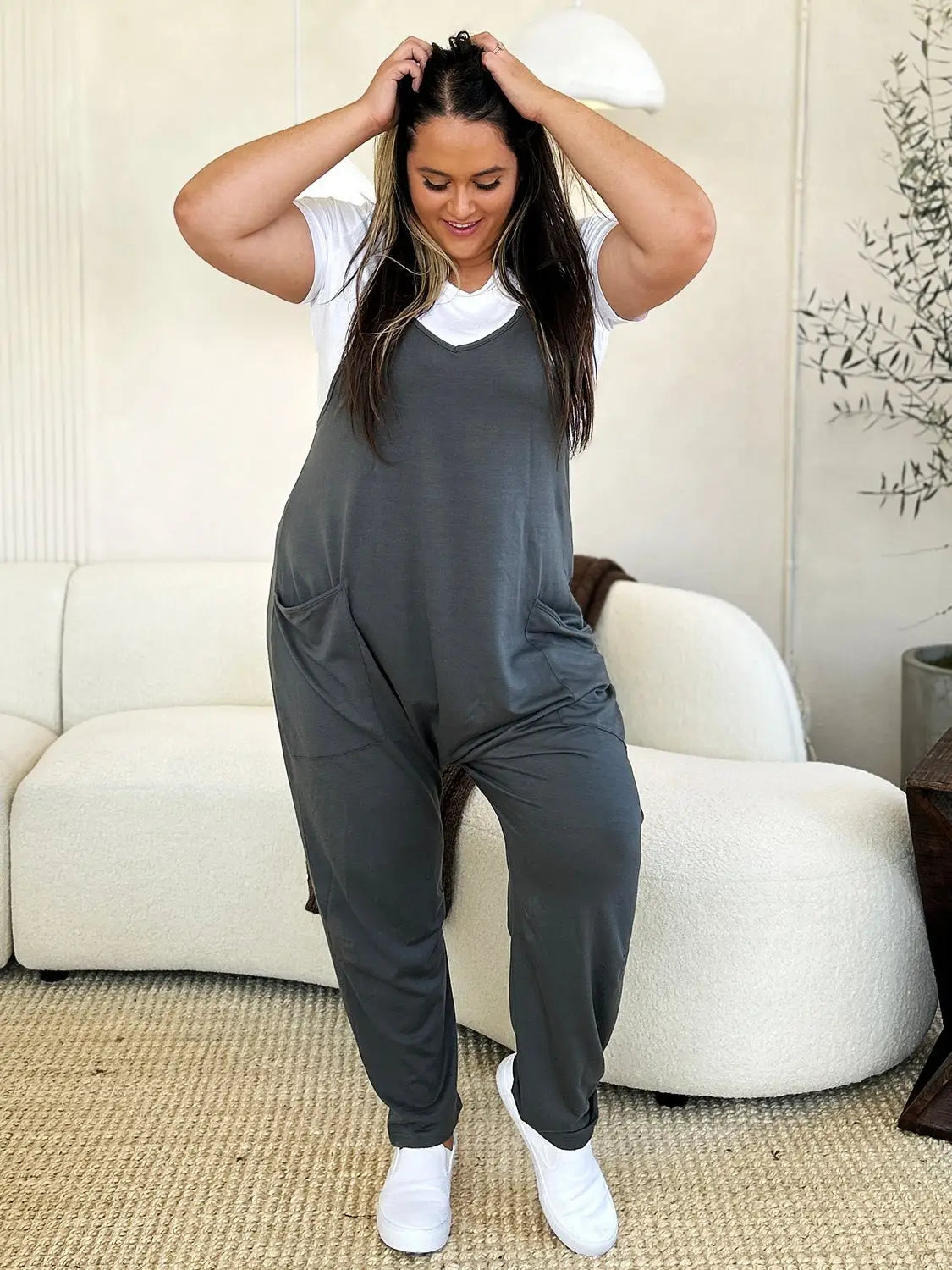 Sleeveless V - Neck Jumpsuit - Jumpsuits