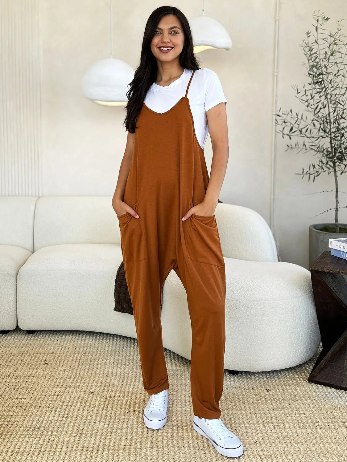 Sleeveless V - Neck Jumpsuit - Jumpsuits
