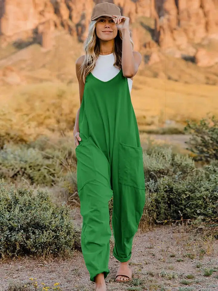 Sleeveless V - Neck Jumpsuit - Jumpsuits