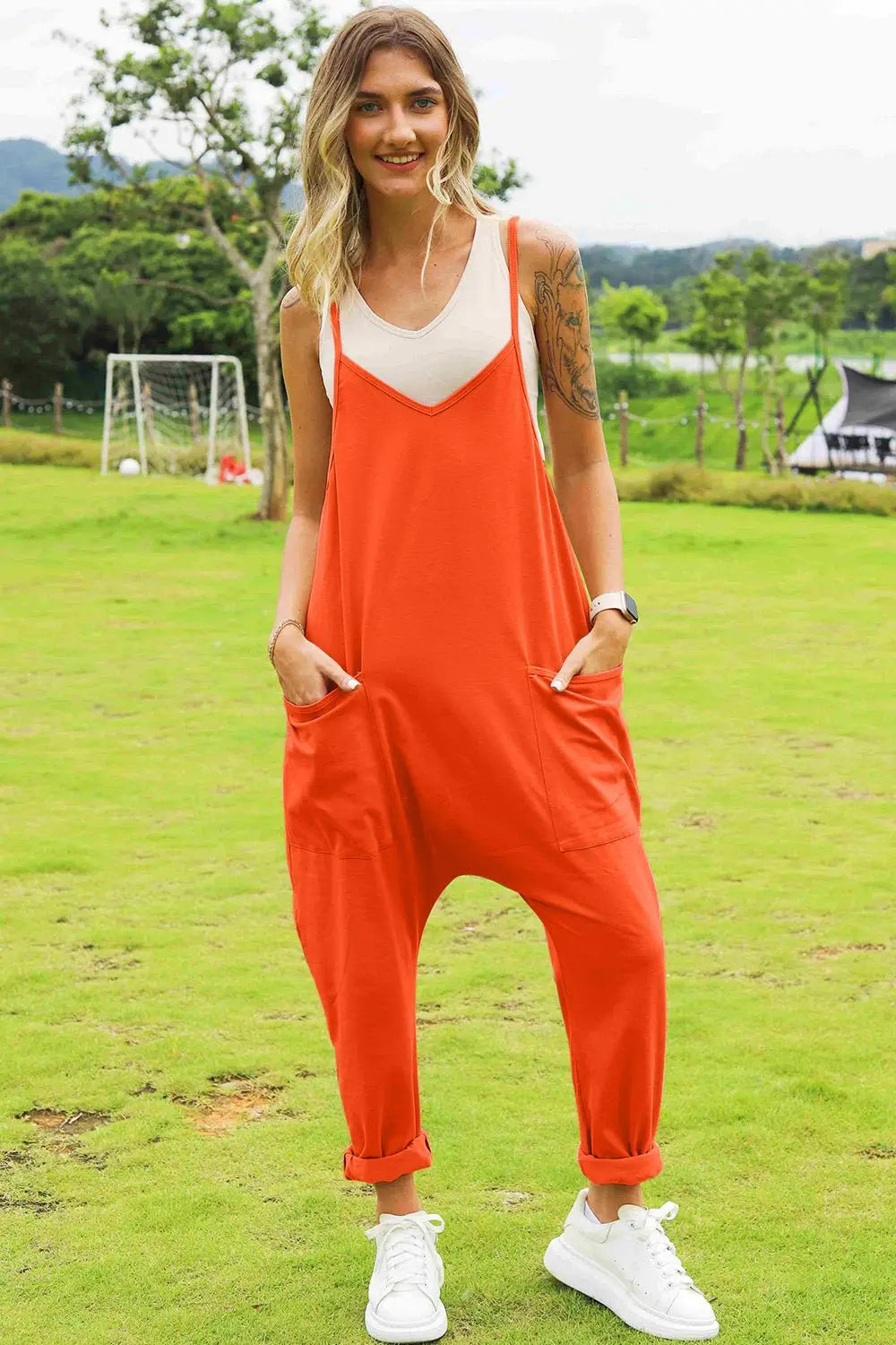 Sleeveless V - Neck Jumpsuit - Jumpsuits