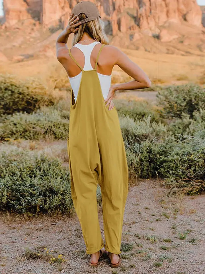 Sleeveless V - Neck Pocketed Jumpsuit - Jumpsuits