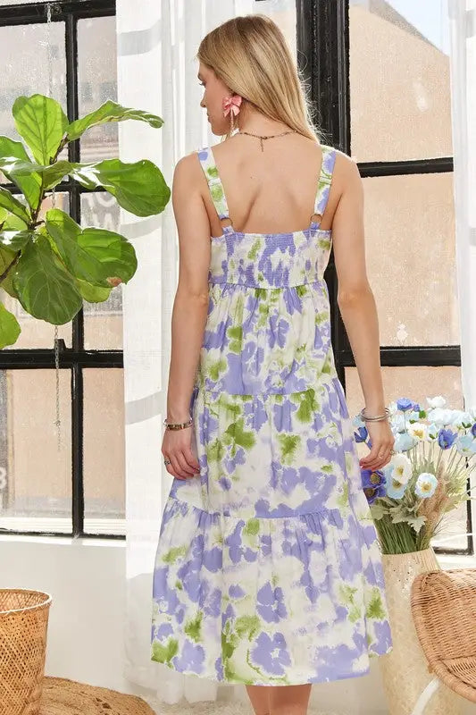 Smocked Back Floral Midi Dress - Eclectage