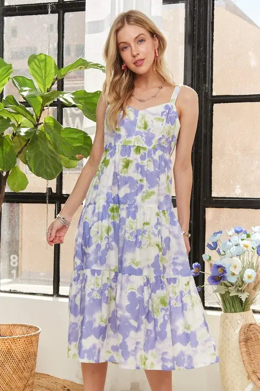 Smocked Back Floral Midi Dress - Eclectage