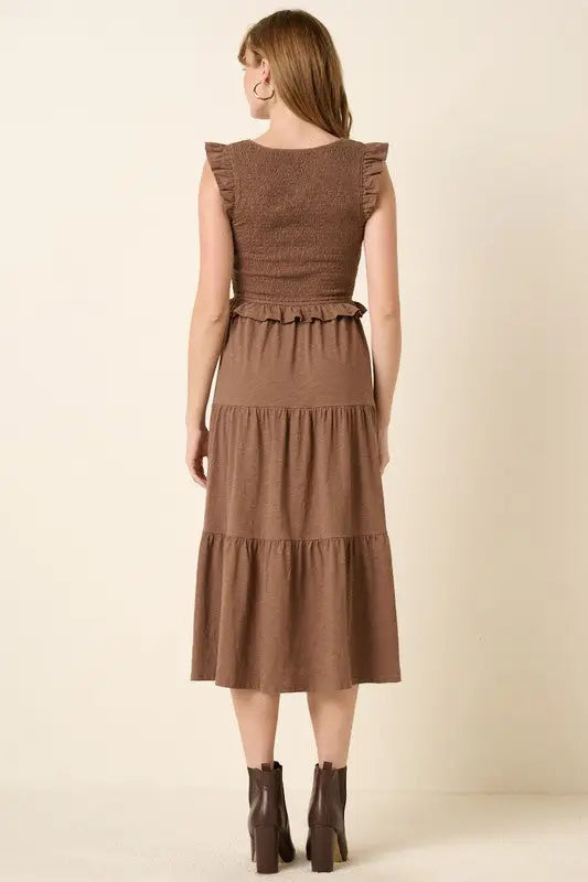 Smocked Ruffled Tiered Midi Dress - Eclectage
