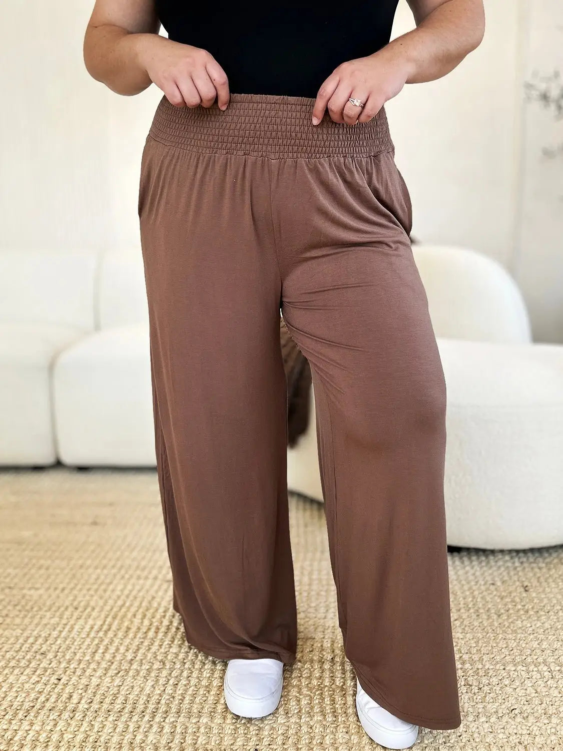 Smocked Wide Leg Pants - Pants