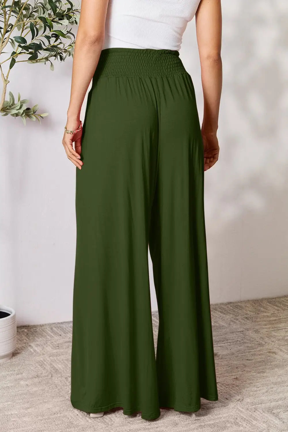 Smocked Wide Leg Pants - Pants