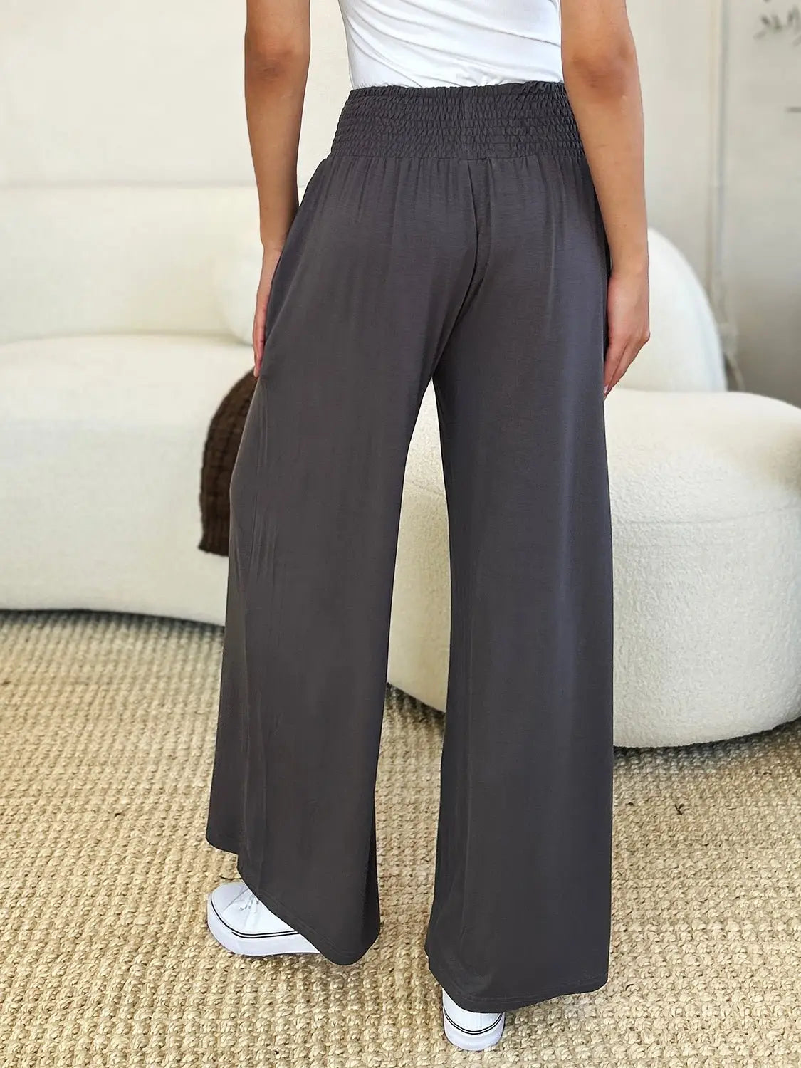Smocked Wide Leg Pants - Pants