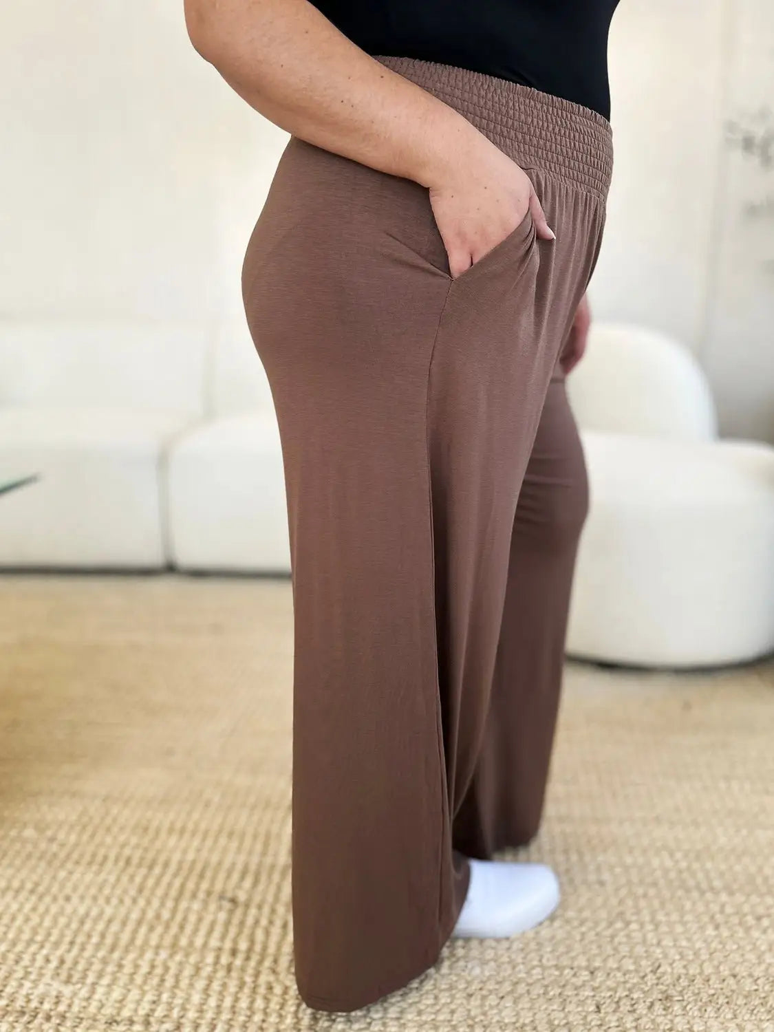 Smocked Wide Leg Pants - Pants