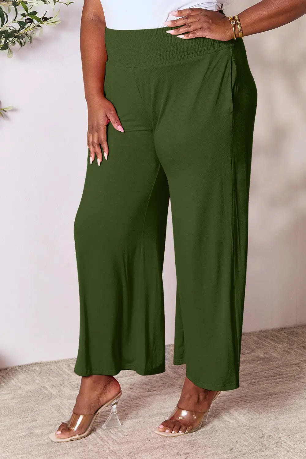 Smocked Wide Leg Pants - Pants