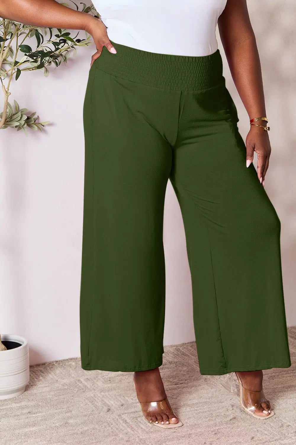 Smocked Wide Leg Pants - Pants