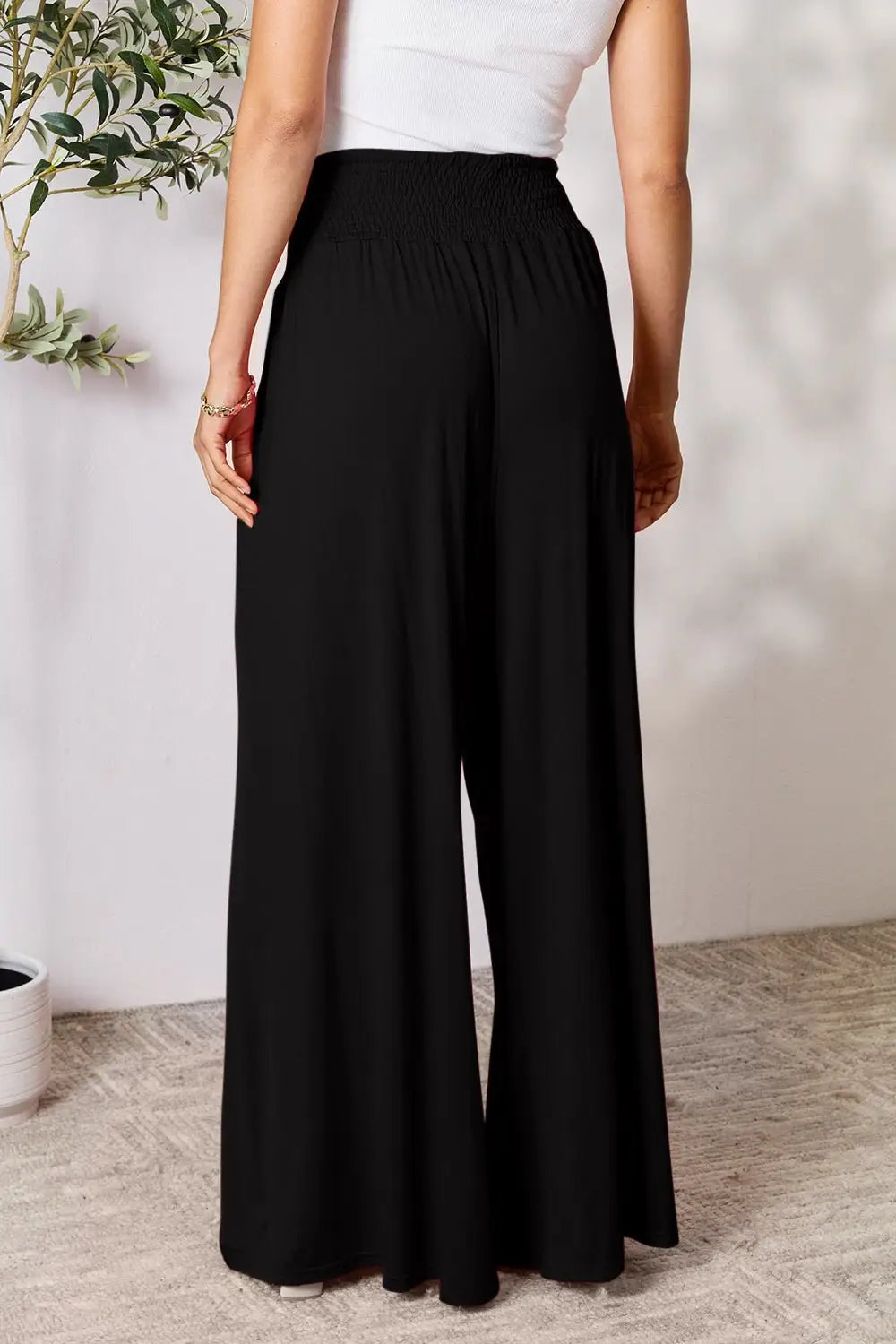 Smocked Wide Leg Pants - Pants