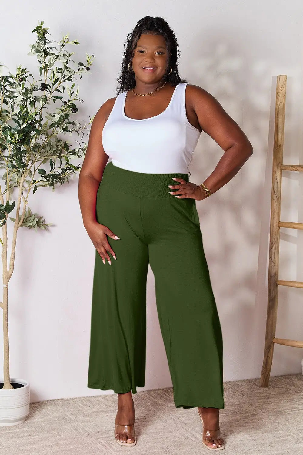 Smocked Wide Leg Pants - Pants