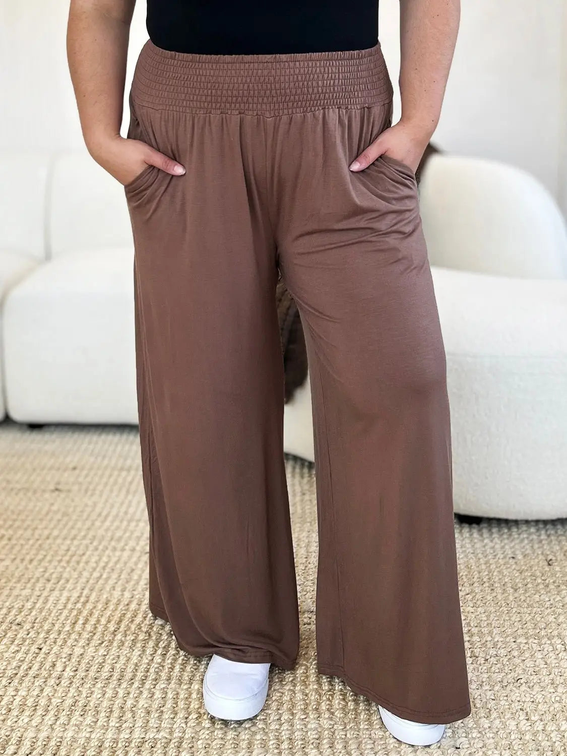 Smocked Wide Leg Pants - Pants