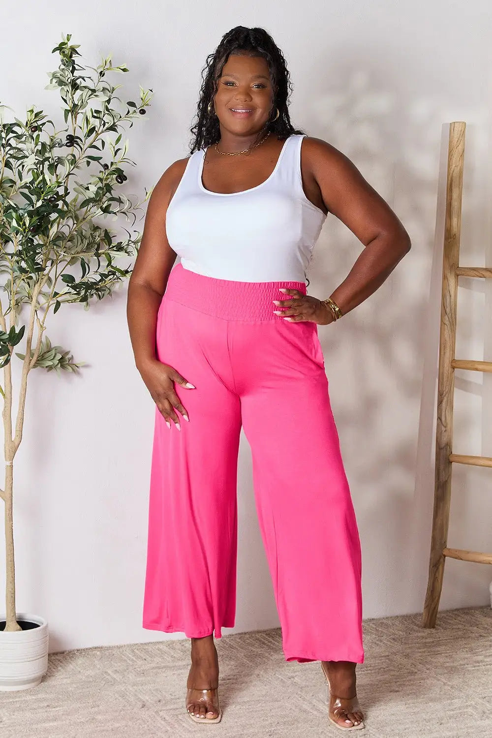 Smocked Wide Leg Pants - Pants
