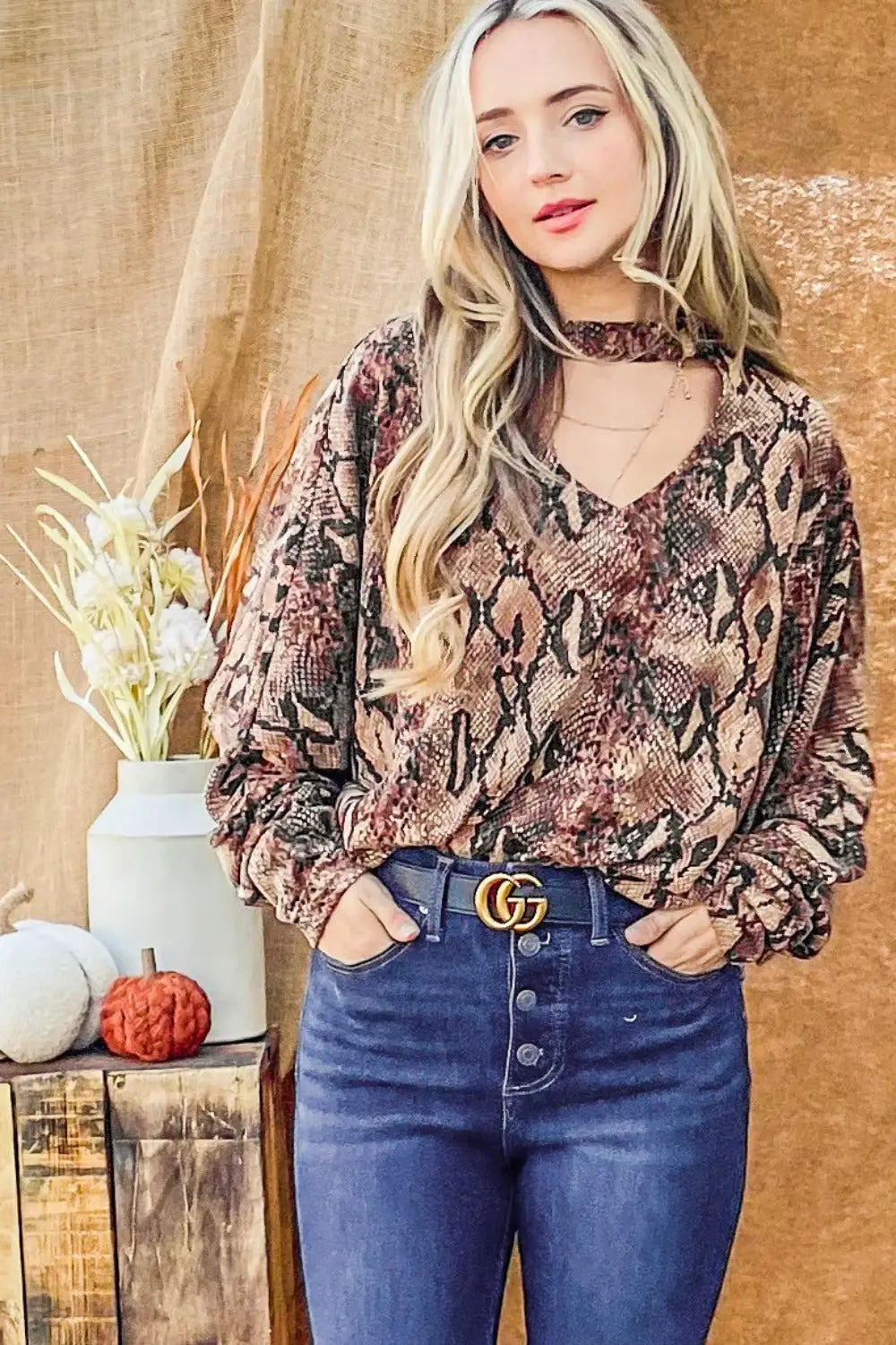 Snake Print Choker Neck Top - Eclectage