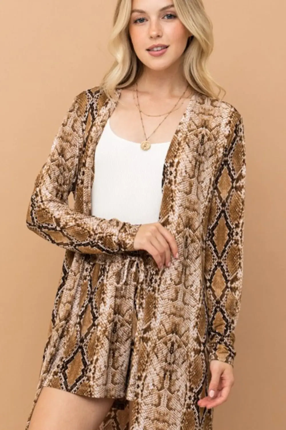 Snake Print Kimono Longline Cardigan - Cardigans