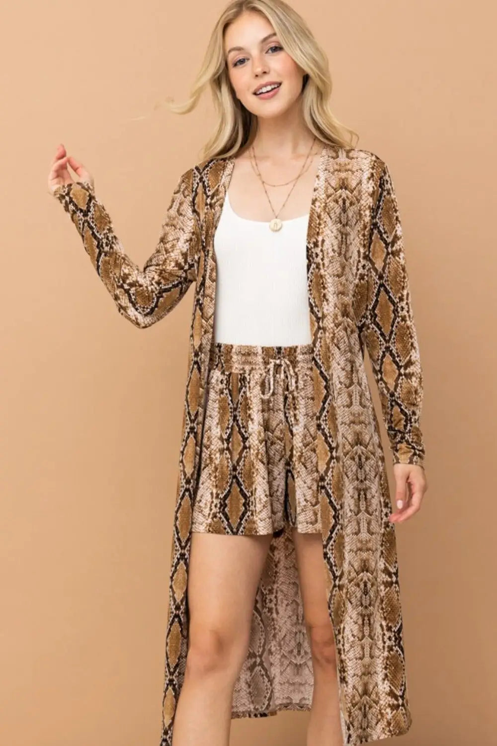 Snake Print Kimono Longline Cardigan - Cardigans