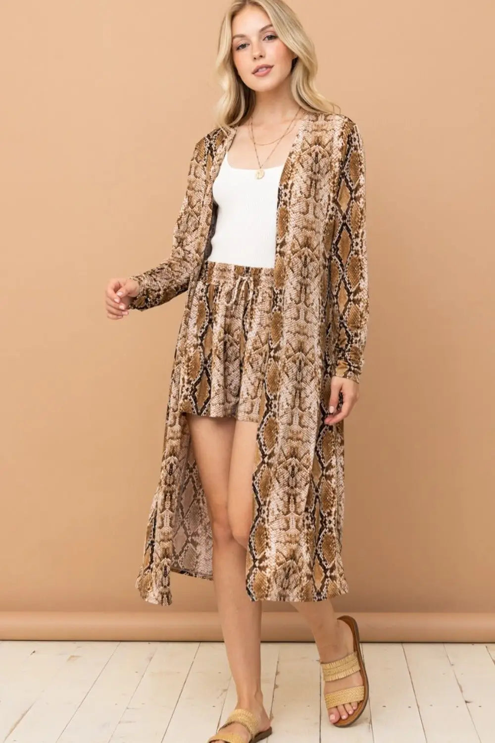Snake Print Kimono Longline Cardigan - Cardigans