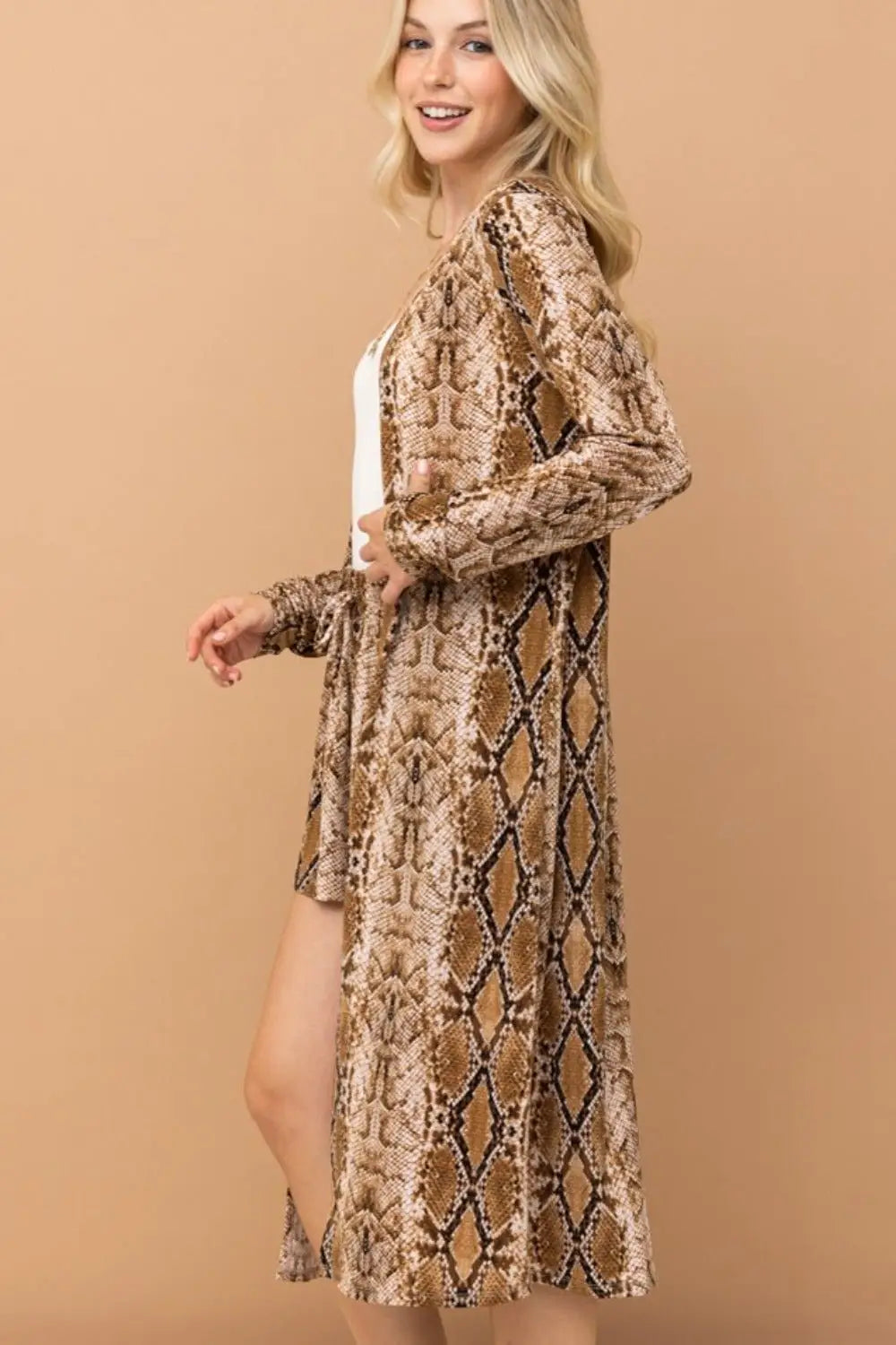 Snake Print Kimono Longline Cardigan - Cardigans