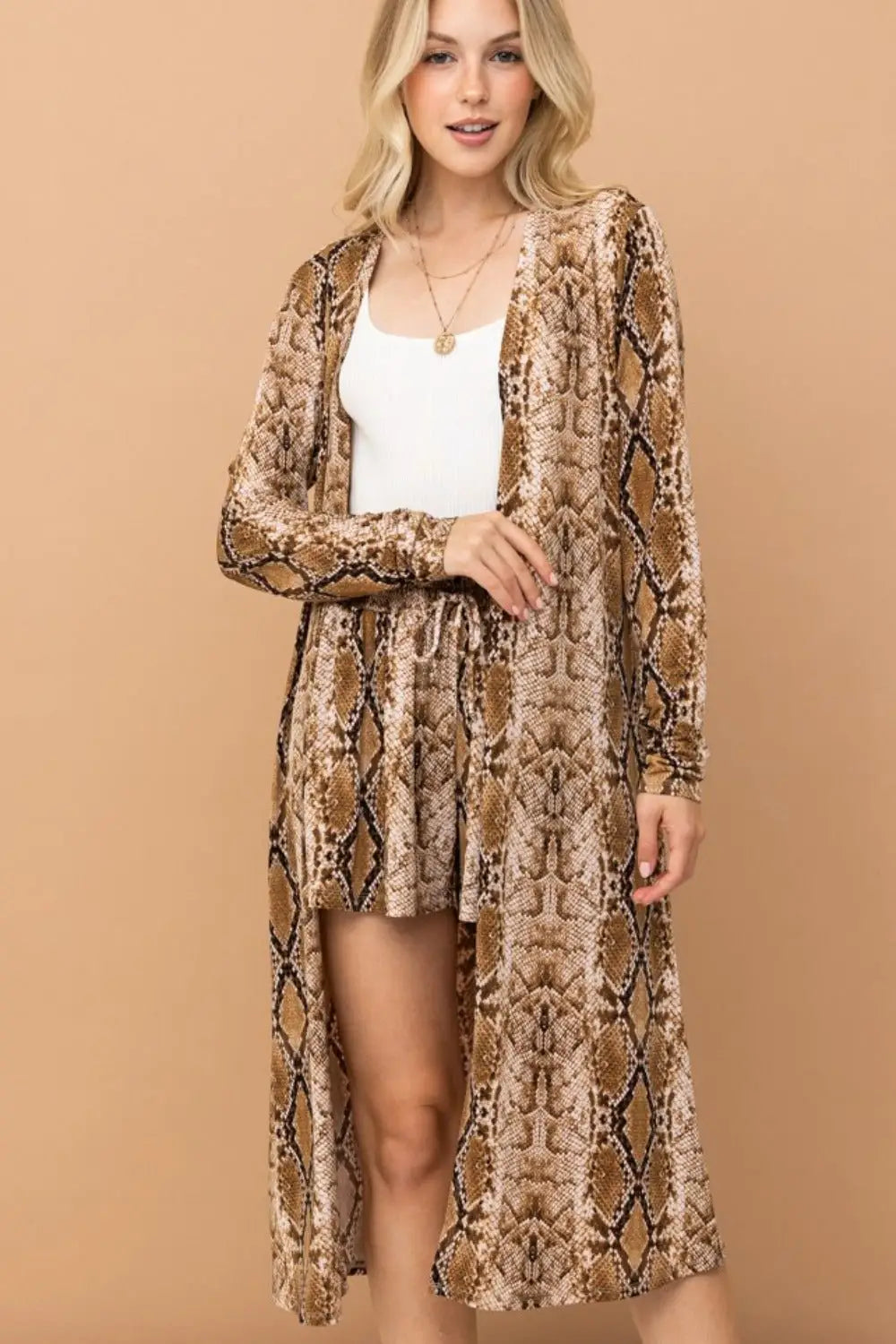 Snake Print Kimono Longline Cardigan - Cardigans