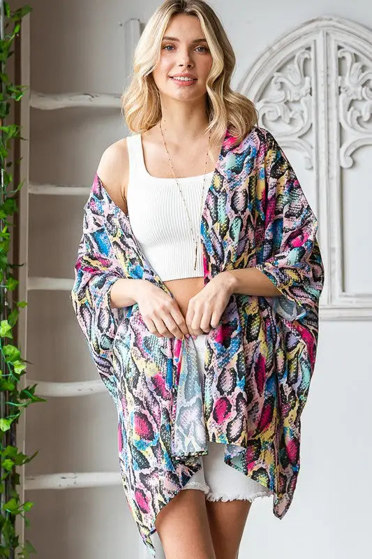 Snake Print Multicolored Kimono - Eclectage