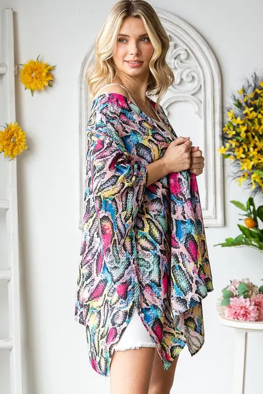 Snake Print Multicolored Kimono - Eclectage