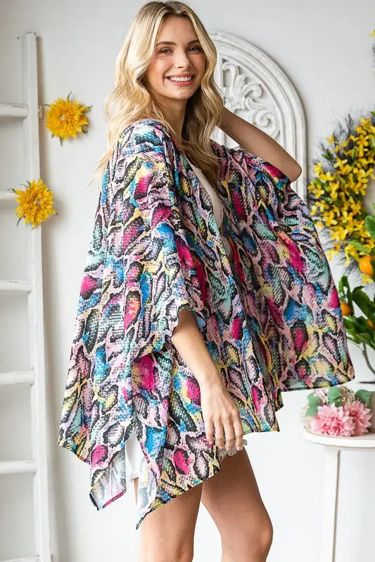 Snake Print Multicolored Kimono - Eclectage