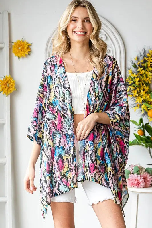 Snake Print Multicolored Kimono - Eclectage
