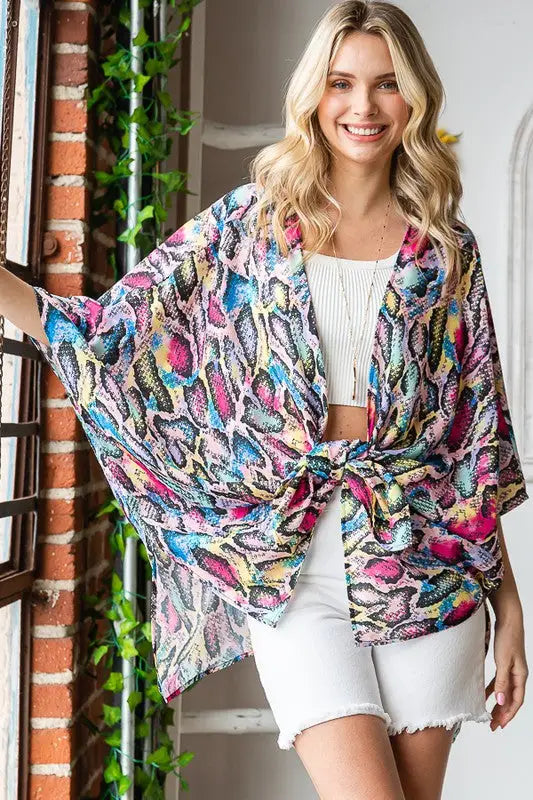 Snake Print Multicolored Kimono - Eclectage