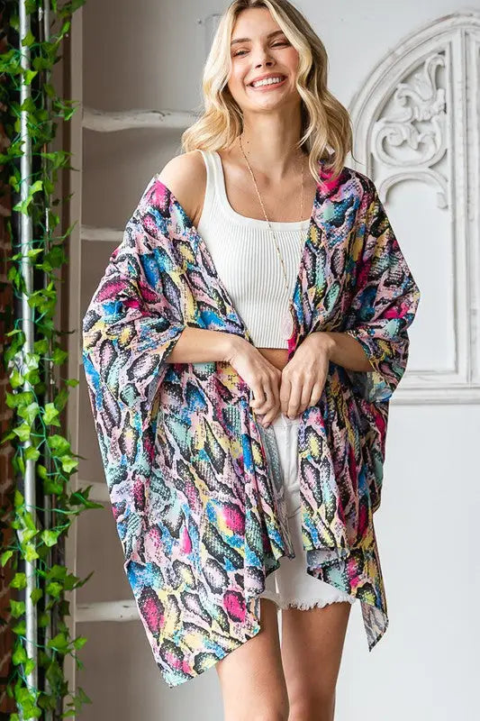 Snake Print Multicolored Kimono - Eclectage