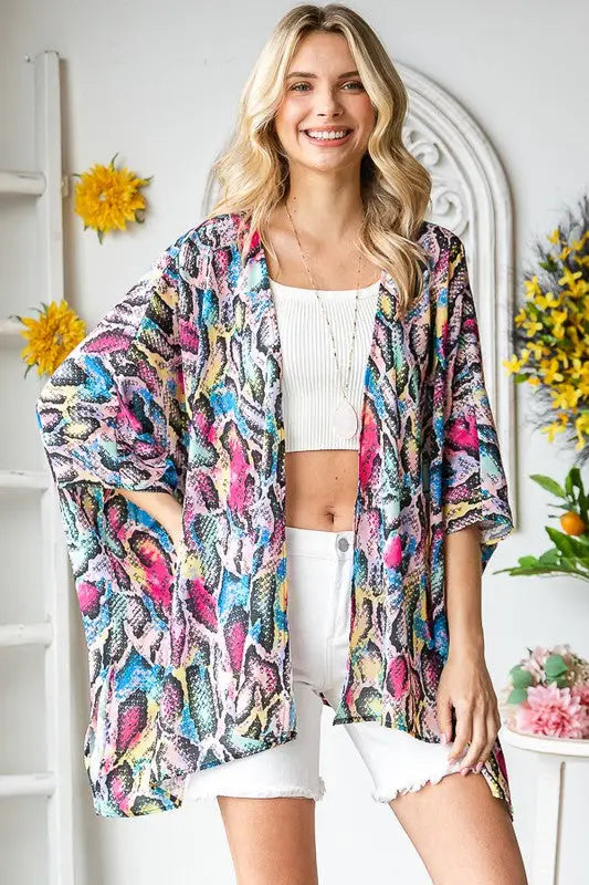 Snake Print Multicolored Kimono - Eclectage