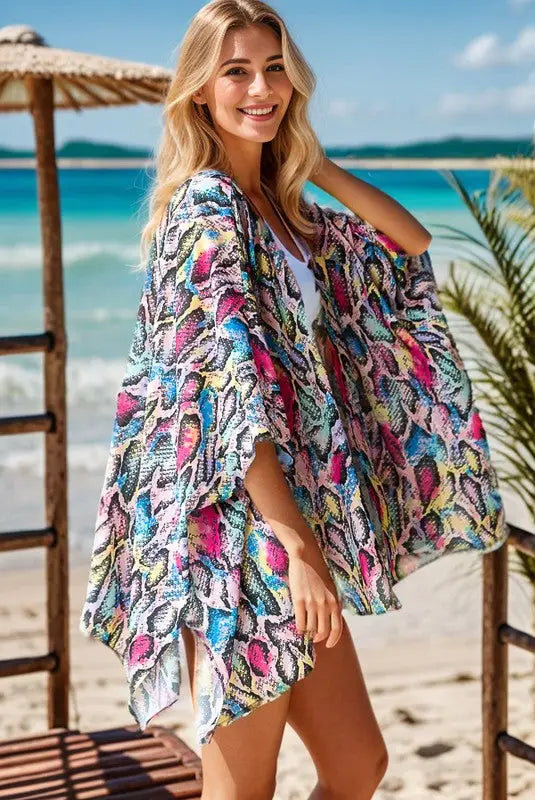Snake Print Multicolored Kimono - Eclectage