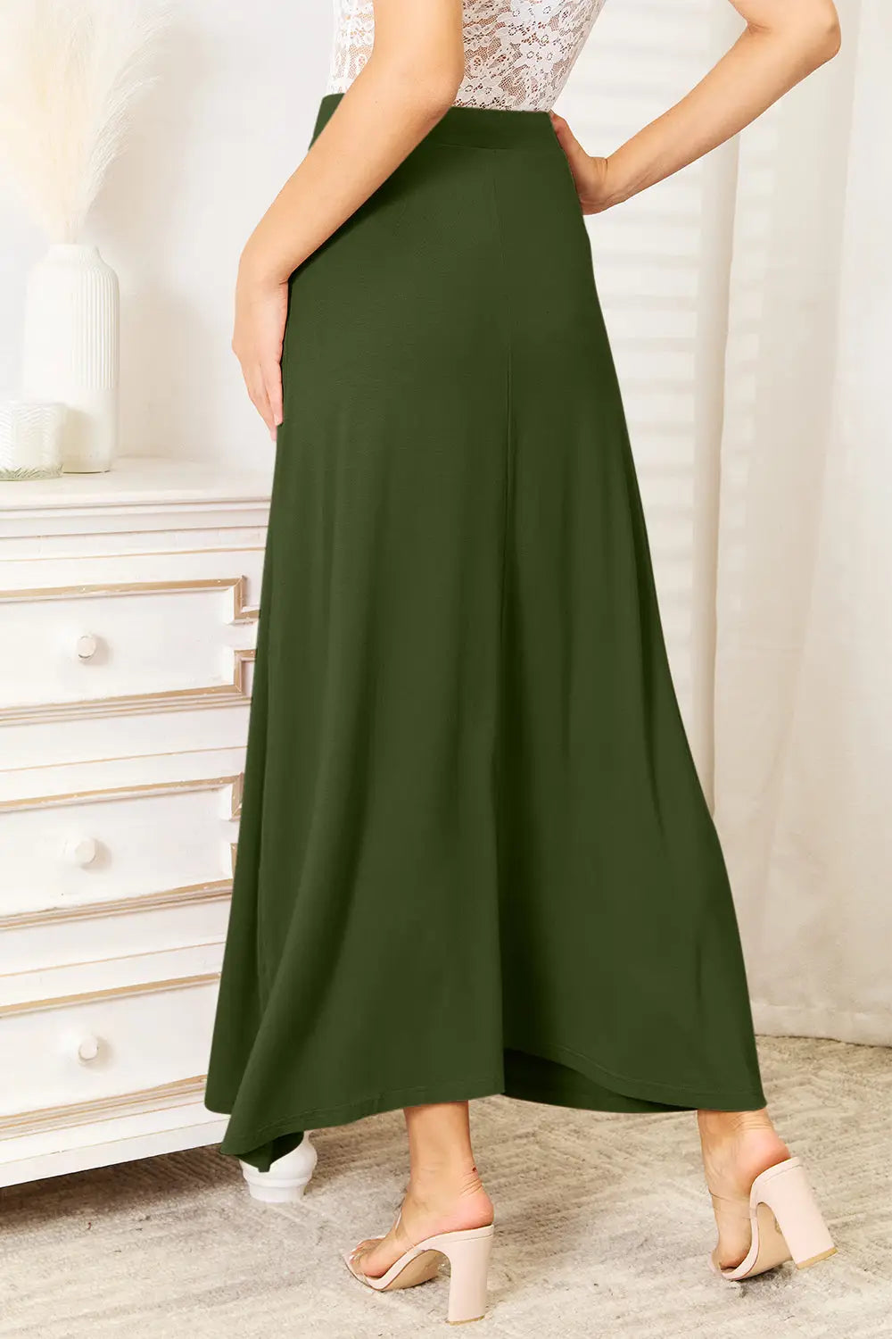 Double Take Full Size Soft Rayon Drawstring Waist Maxi Skirt - Eclectage