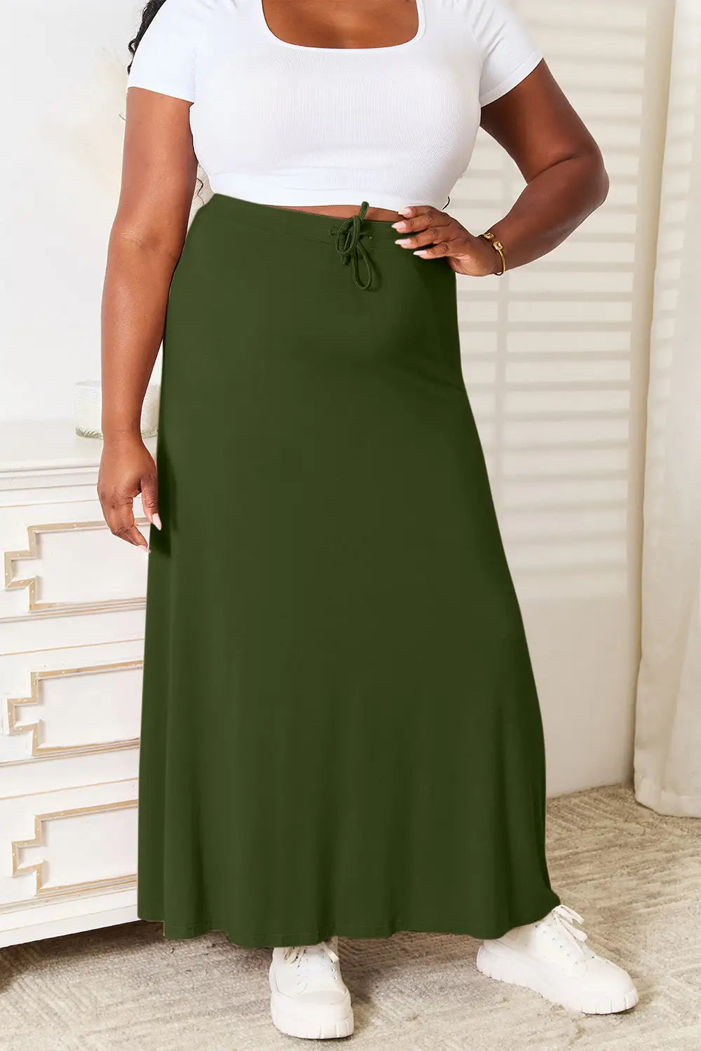 Double Take Full Size Soft Rayon Drawstring Waist Maxi Skirt - Eclectage