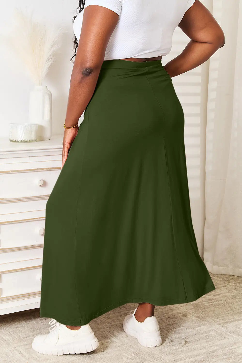 Double Take Full Size Soft Rayon Drawstring Waist Maxi Skirt - Eclectage