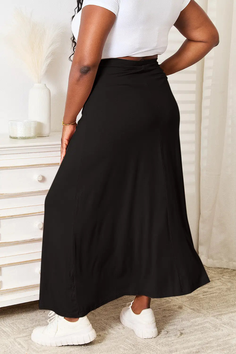Double Take Full Size Soft Rayon Drawstring Waist Maxi Skirt - Eclectage